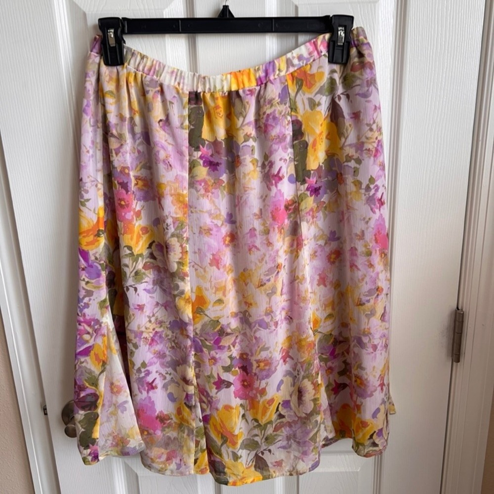 Bon Worth Floral Skirt Elastic Waist Midi Lightweight MP‎